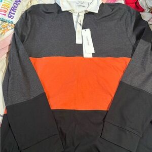 Calvin Klein Men's Orange and Black Colorblock Shirt